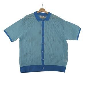 Obey Blue Mesh Knit Polo Shirt Men’s Size L Fair Trade Cotton Button Up